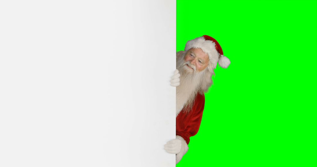 Santa Claus Peeking Around White Wall with Green Screen Background - Free Images, Stock Photos and Pictures on Pikwizard.com