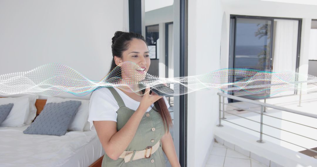 Seamless Communication Woman Using Smartphone Technology Scenic View