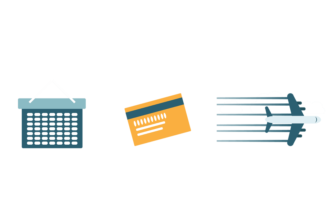 Transparent Icon Set Featuring Shopping, Travel and Payment Symbols