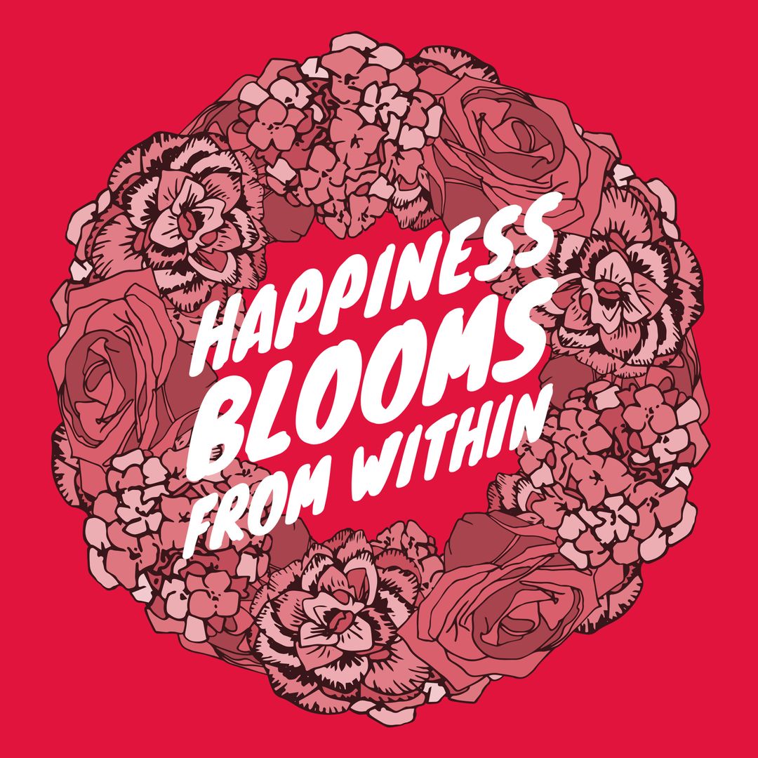 Floral Wreath with Inspirational Happiness Message