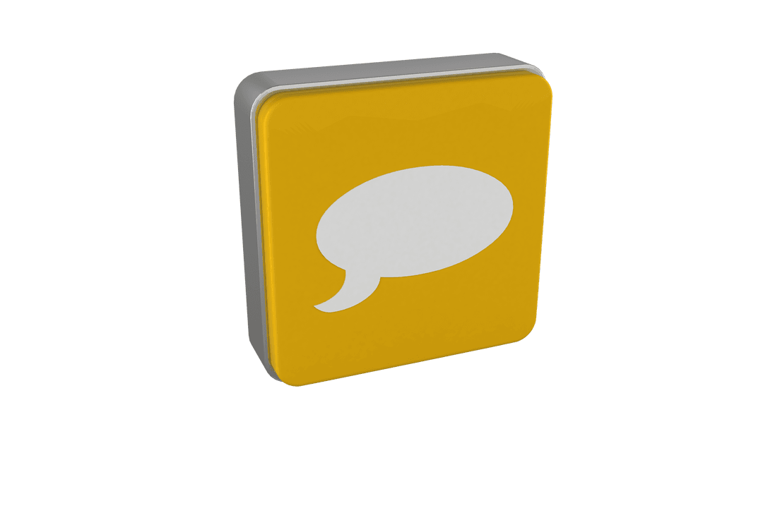 Yellow 3D Icon with Speech Bubble on Transparent Background
