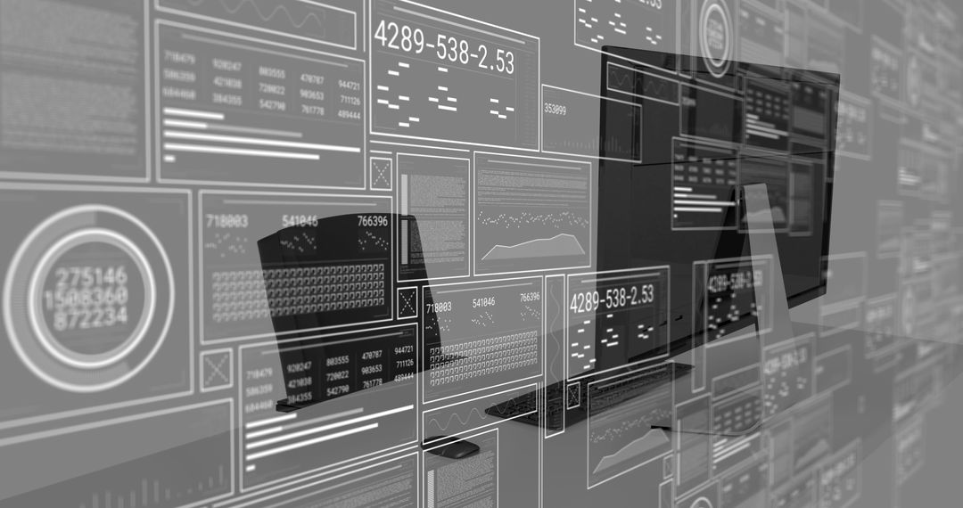 Futuristic Office Workspace with Digital Interfaces and Global Network