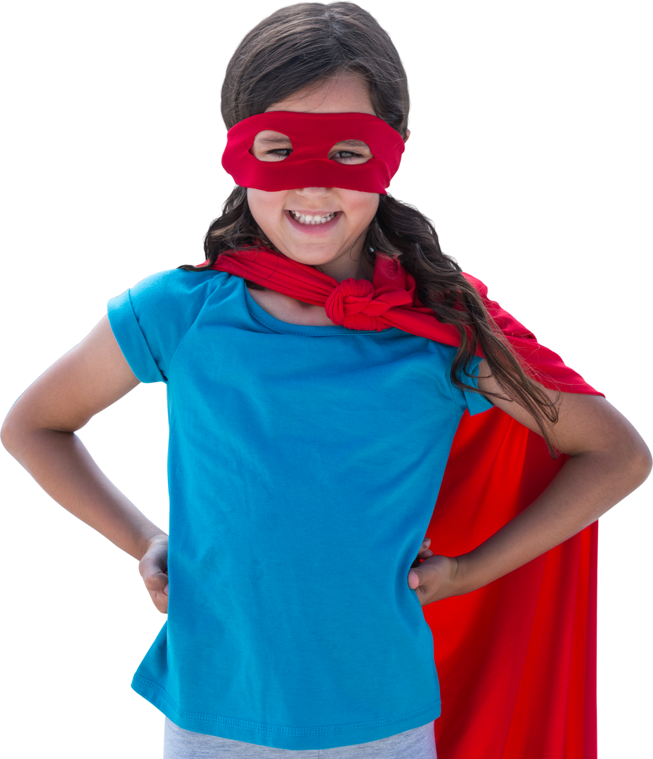 Cheerful Girl with Red Superhero Cape on Transparent Background - Download Free Stock Images Pikwizard.com