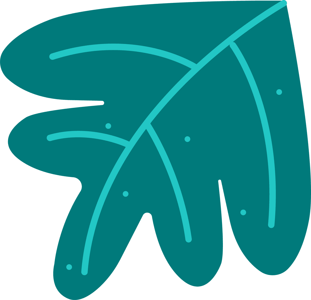 Teal Leaf with Light Veins and Dots on Transparent Background