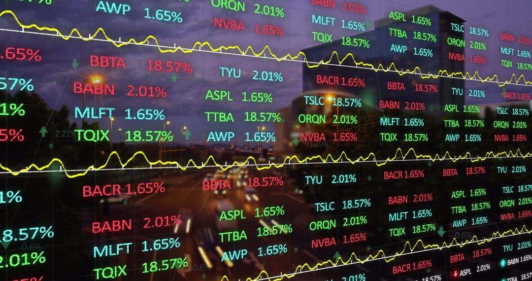 Dynamic Stock Market Data Display with Blurred Night Traffic