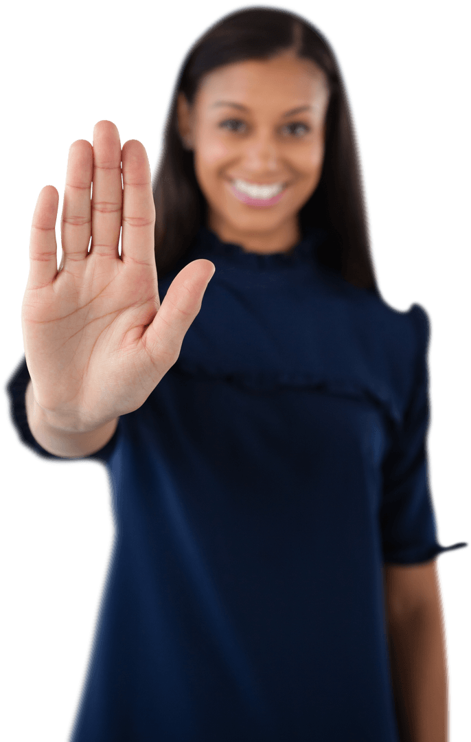 Transparent Image of Smiling Woman Showing Stop Gesture