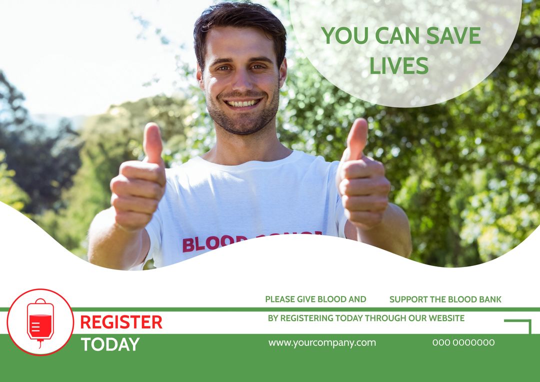 Cheerful Volunteer Encouraging Blood Donation with Thumbs Up Gesture