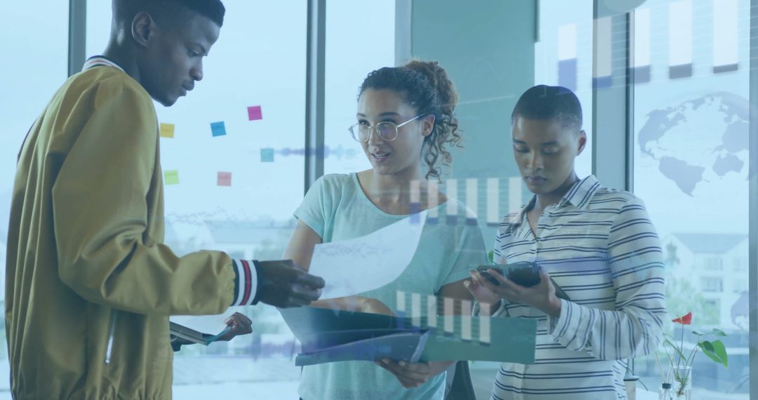 Diverse Team Collaborating on Financial Data Reports