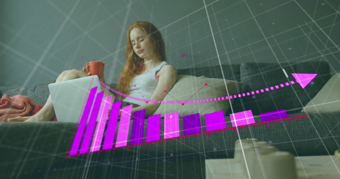 Young Woman Analyzing Data on Sofa with Virtual Graphs Displayed - Free Images, Stock Photos and Pictures on Pikwizard.com