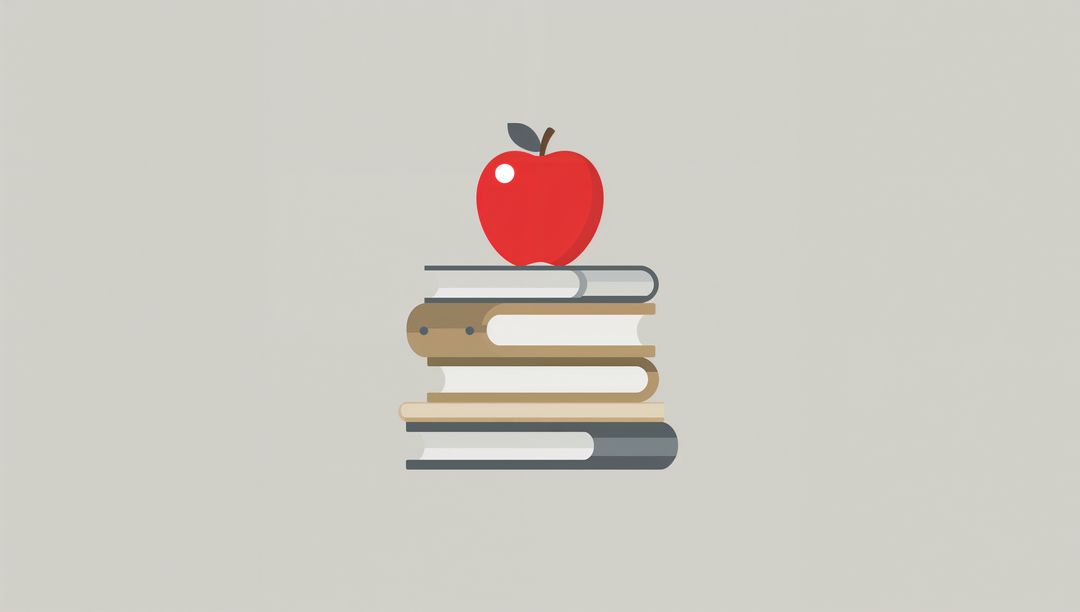 Minimalist Stack of Books with Red Apple on Top
