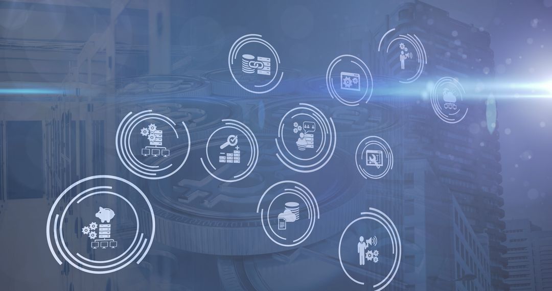 Digital Interface Business Icons Over Cityscape