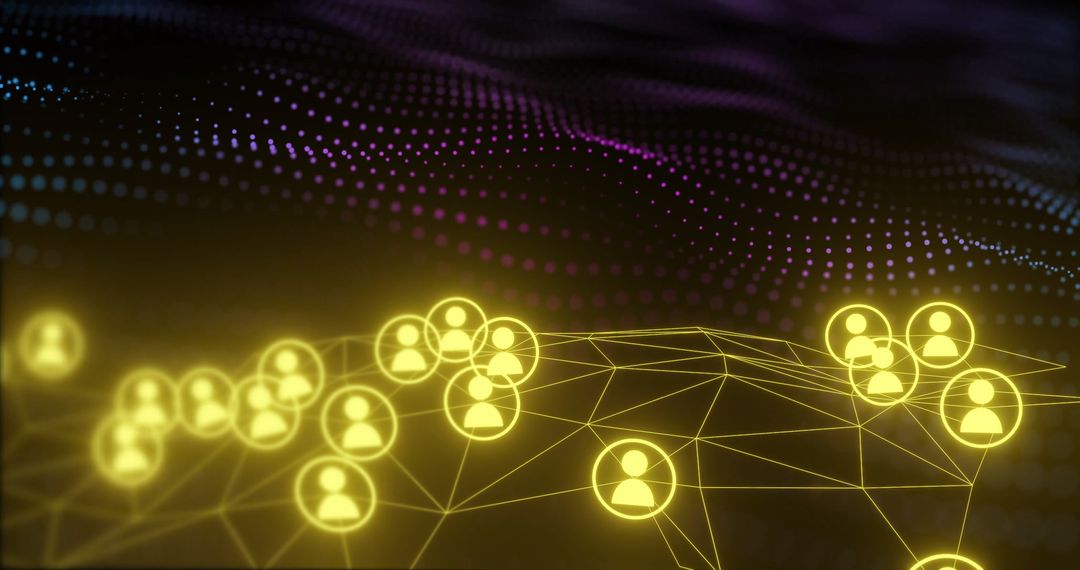 Futuristic Network Connections with Social Icons Over Black Background