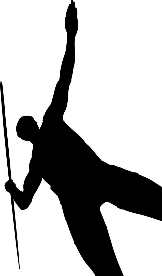 Silhouette Sportsman with Pole on Transparent Background
