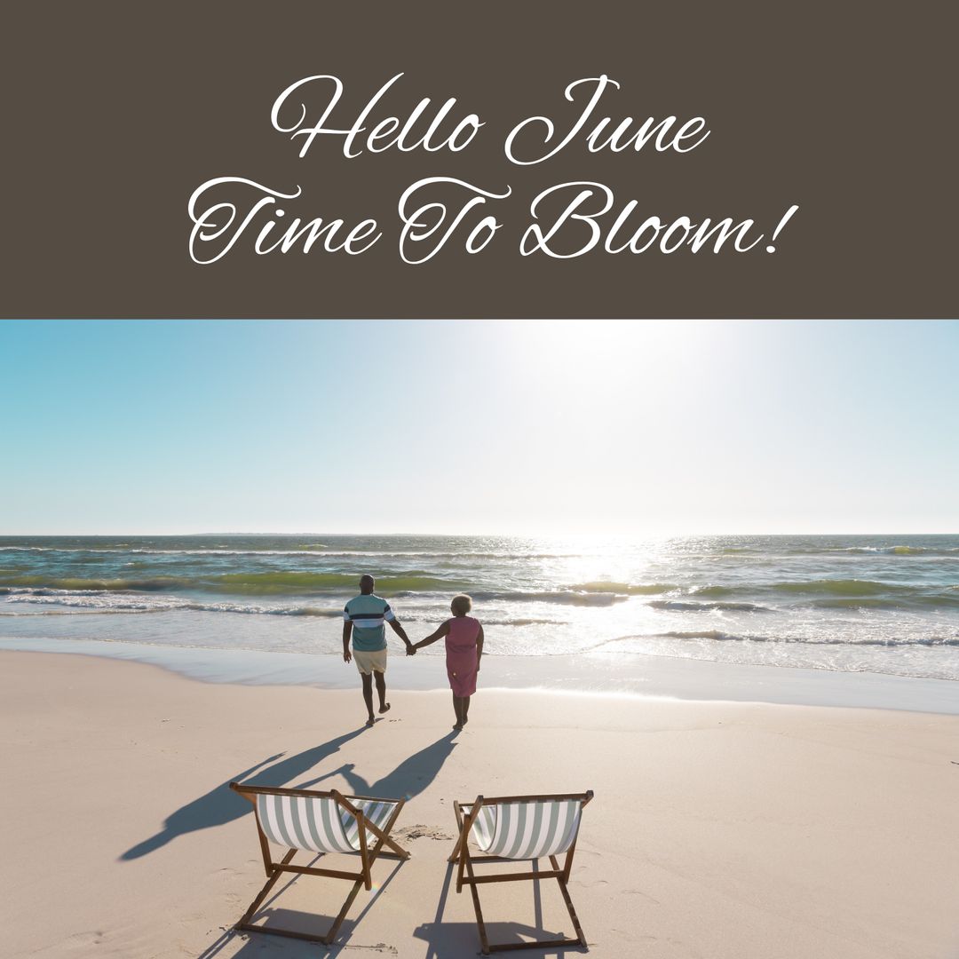 Senior Couple Enjoying Beach Walk in June