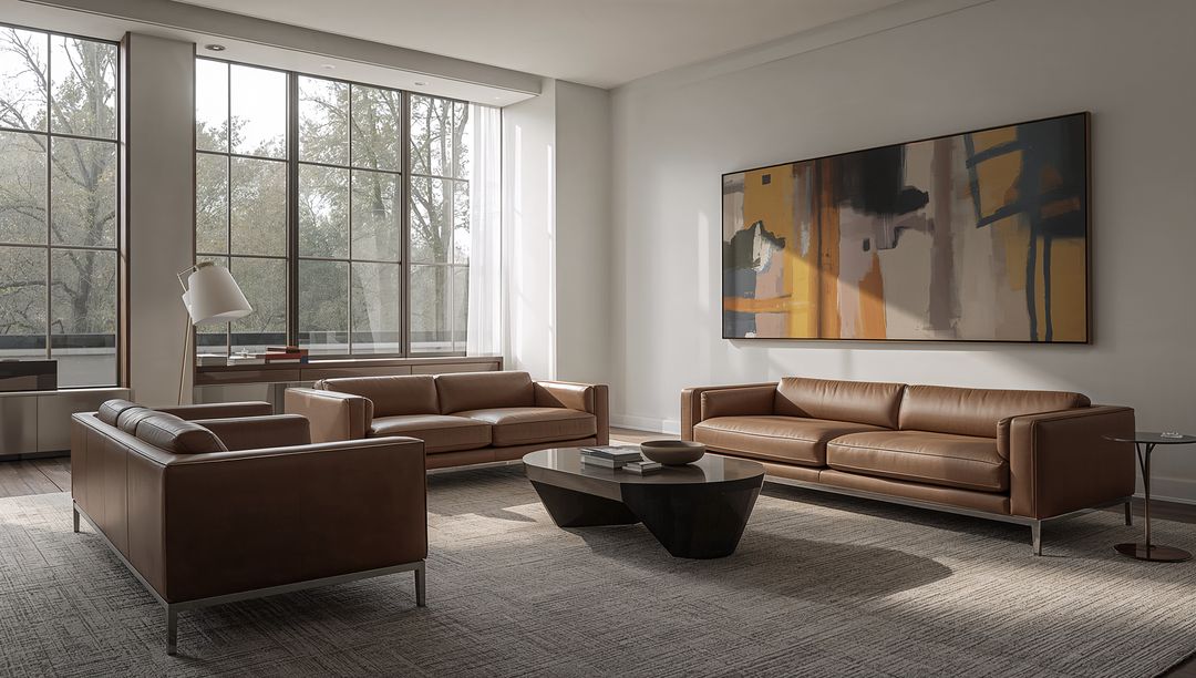 Elegant Minimalist Living Room with Leather Sofas