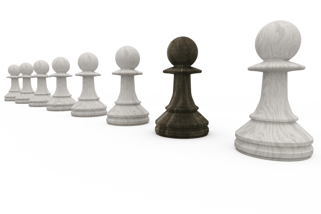 Transparent Black Pawn with White Pawns Row Symbolizing Diversity
