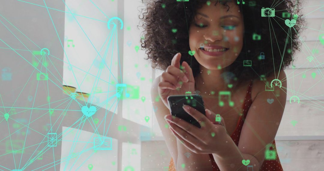 Woman Engaging with Digital Network via Smartphone