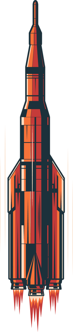 Stylized Futuristic Rocket Launching on Transparent Background