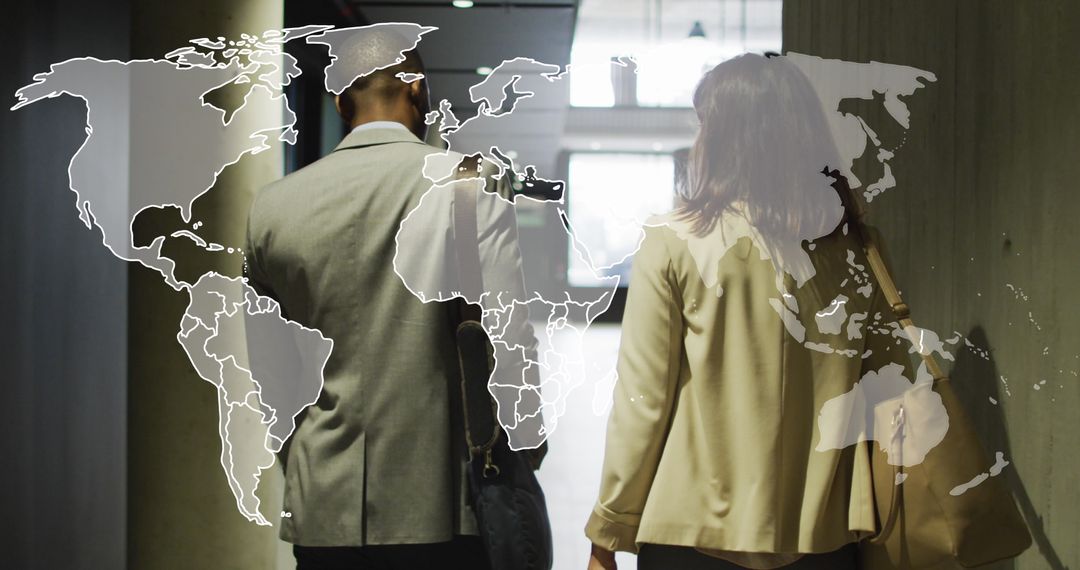 Business Professionals with Global Network Overlay Background