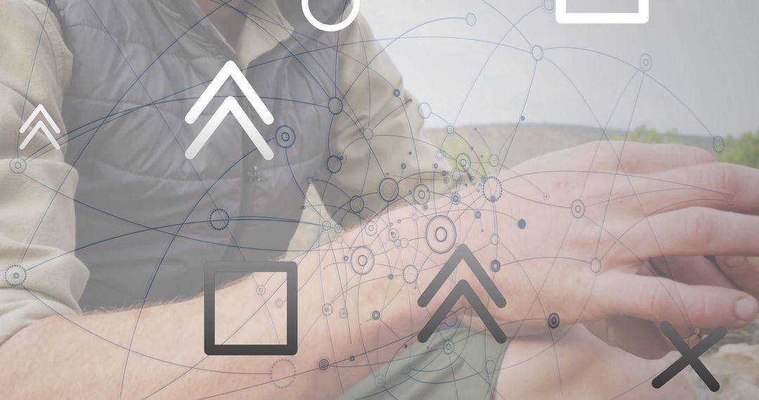 Man in Quilted Vest Jugged Landscape Digital Future Connection