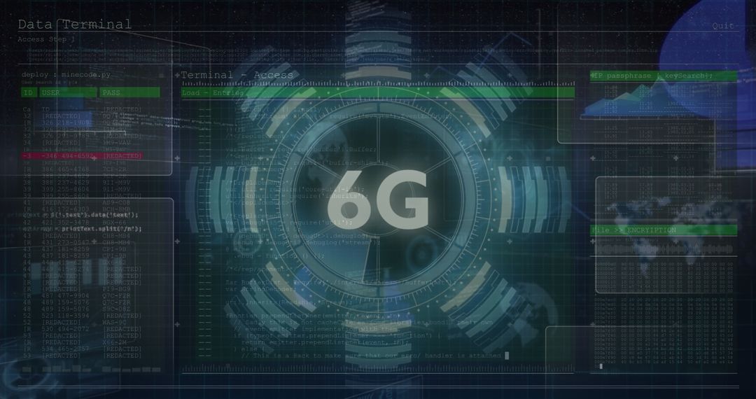 6G Technology Digital Interface with Data and Charts
