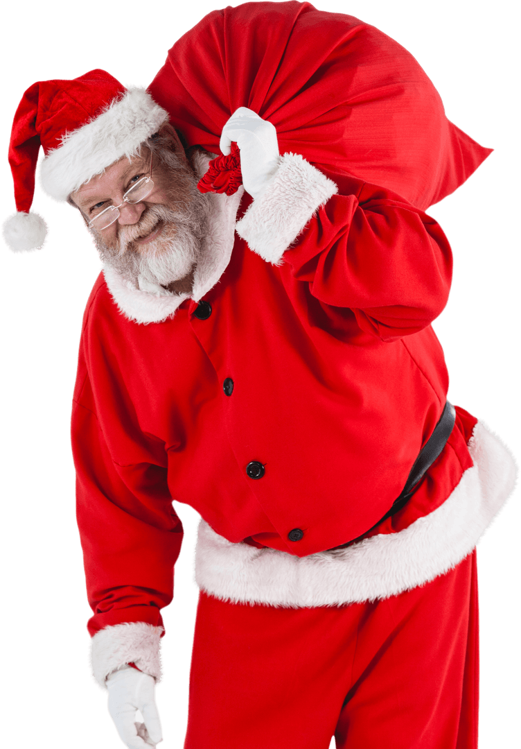Transparent Santa Claus with Red Sack Full of Christmas Presents