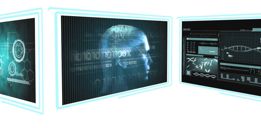 Futuristic Transparent Screens Illustrating Digital Data Processing