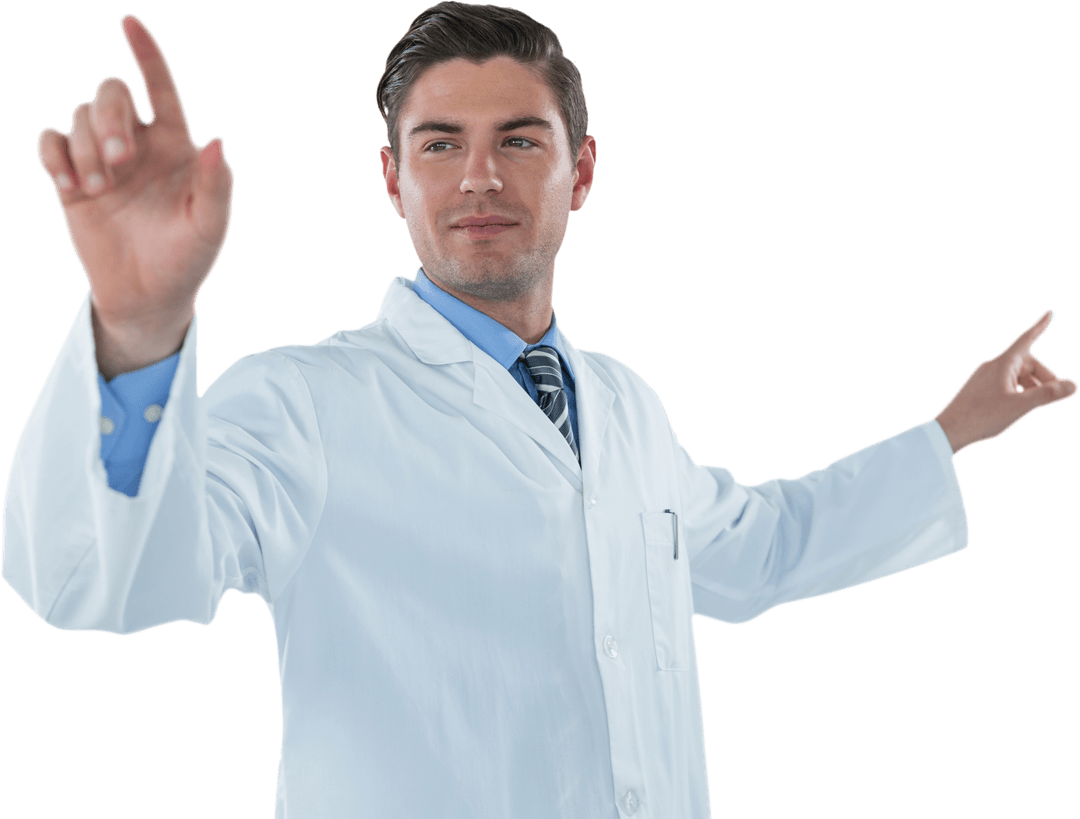 Male Doctor Engaging with Transparent Digital Interface