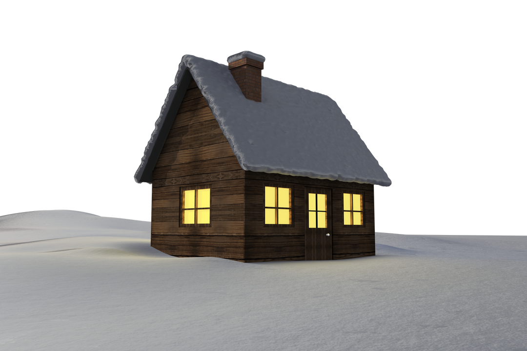 Wooden House in Snow on Transparent Background with Glowing Lights - Download Free Stock Images Pikwizard.com