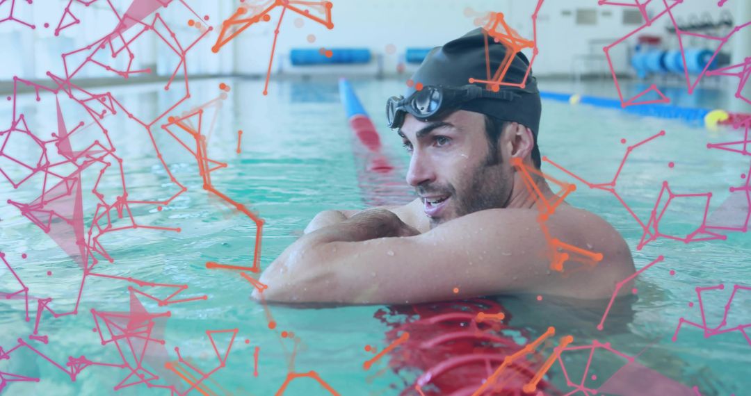 Swimmer Resting in Pool after Training Session