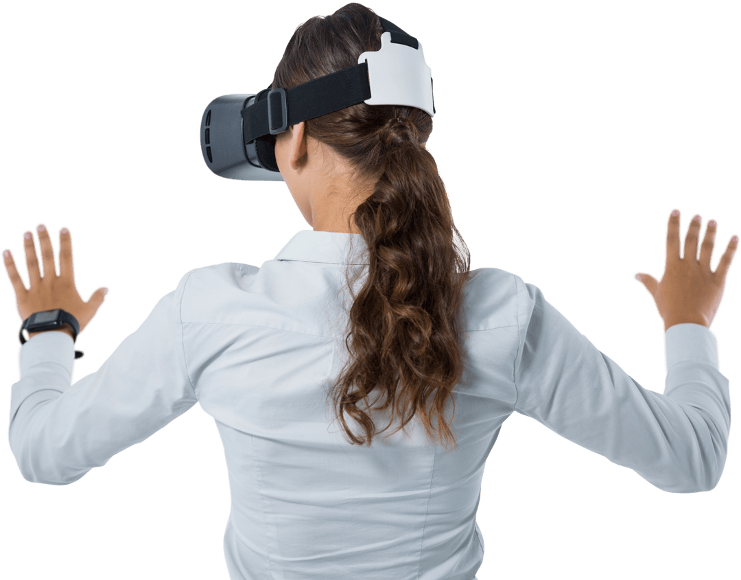 Female Executive Engaging With Transparent Virtual Reality Interface