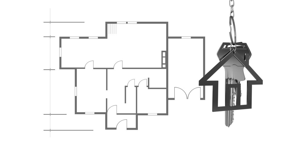Silver House Keys with Keychain Over Architectural House Blueprint - Free Images, Stock Photos and Pictures on Pikwizard.com