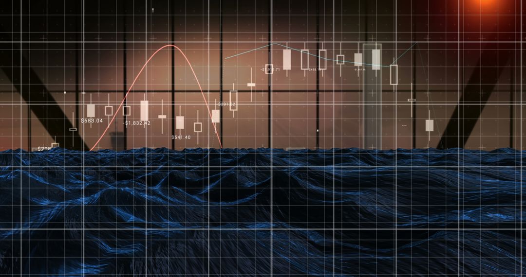 Abstract Digital Wave with Financial Data Visualization