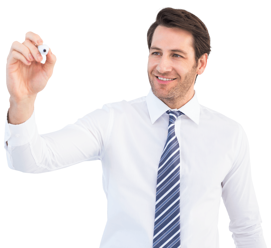 Transparent Smiling Businessman Writing with Marker