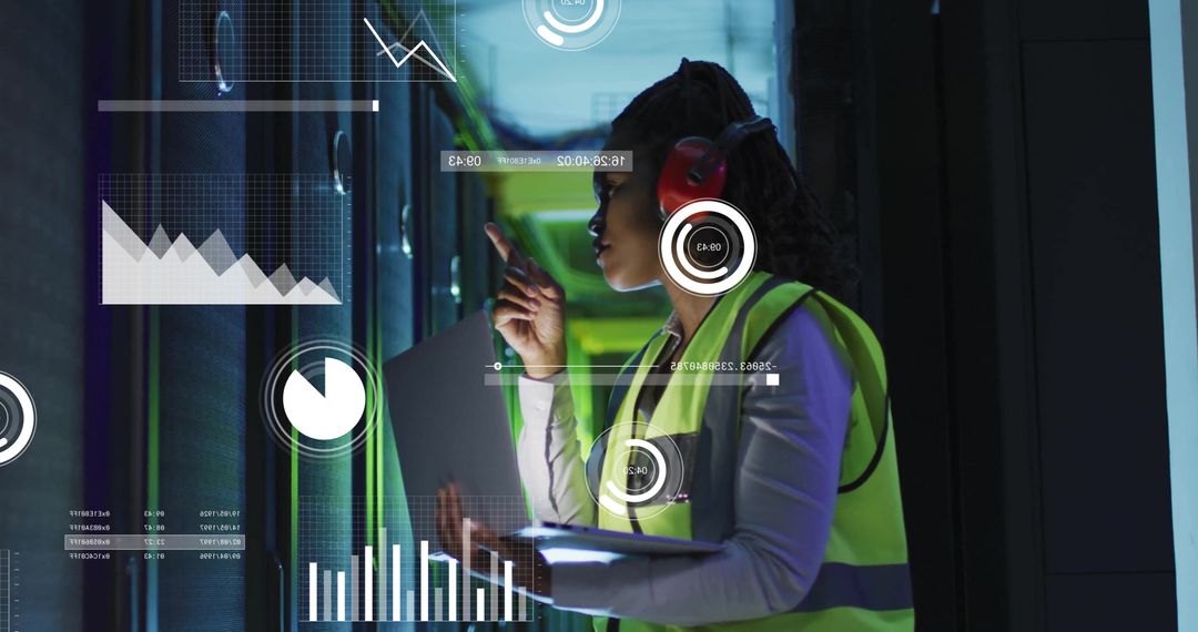 IT Specialist Analyzing Digital Data with Holographic Graphs