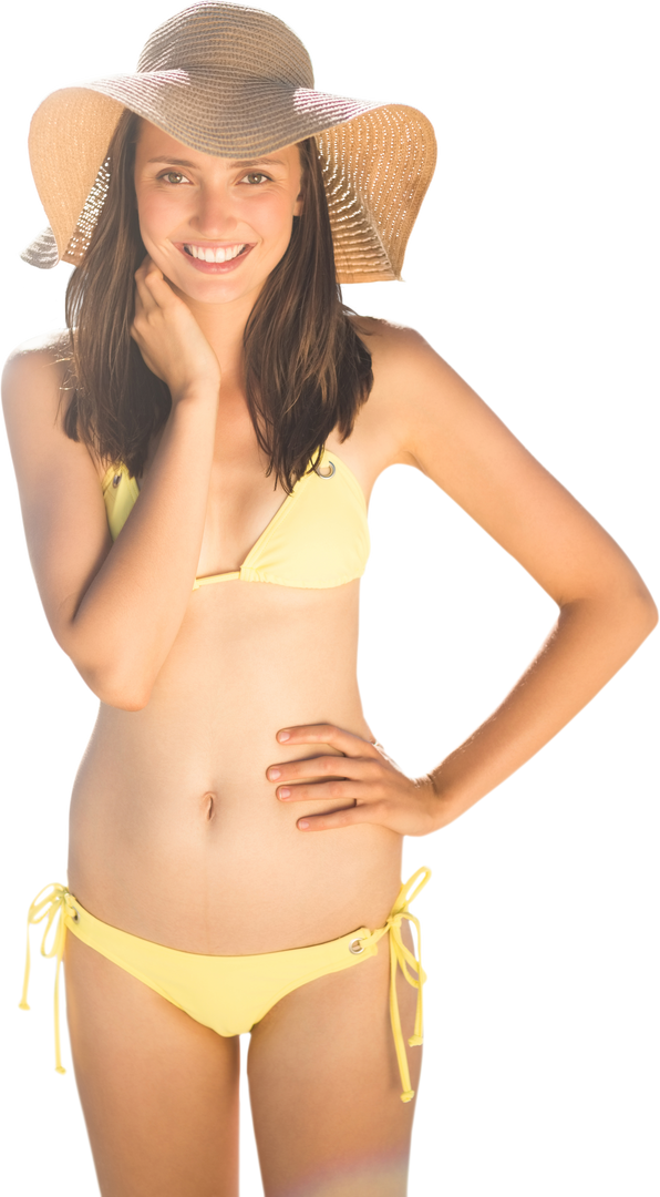 Happy Woman in Bikini and Sun Hat Smiling on Transparent Background - Download Free Stock Images Pikwizard.com