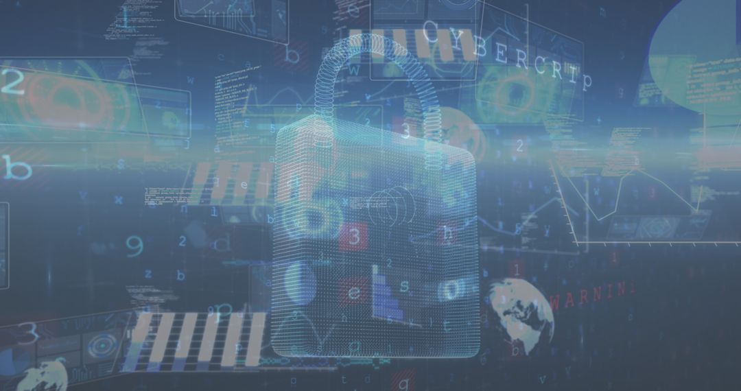 Digital Data Security Concept with Futuristic Padlock Hologram