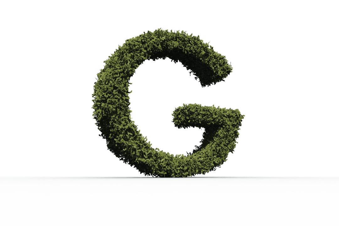 3D Grass Letter G on Transparent Background for Eco Design