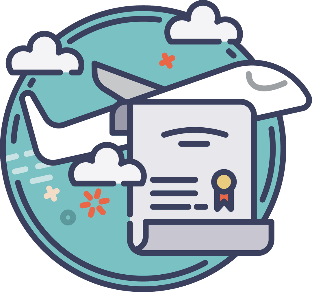 Air Travel Certification with Airplane on Transparent Sky Background