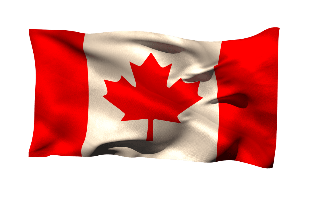 Transparent Close-Up of Canadian Flag Waving Against White Background