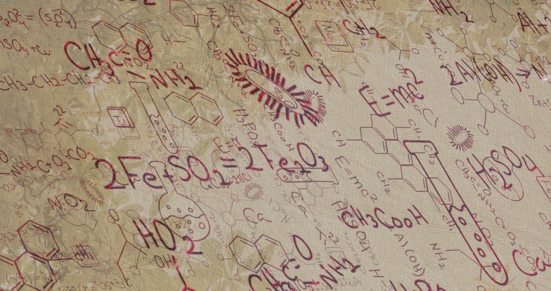 Chemical Formulas on Beige Background with Digital Interface Overlay