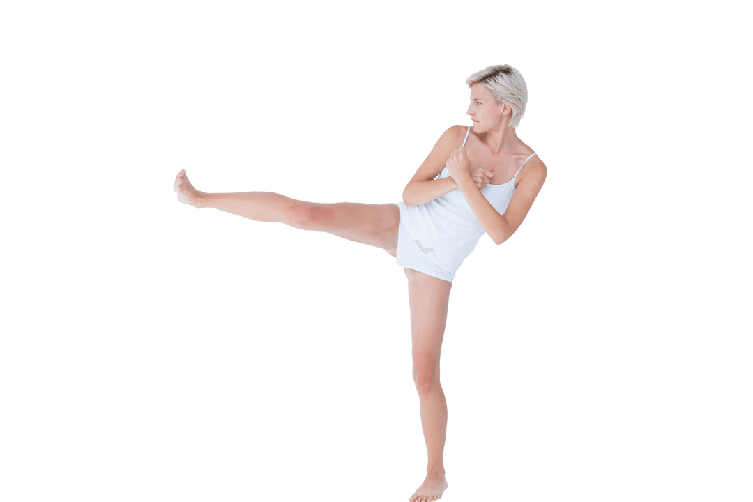 Fit Woman Executing High Kick in Transparent Background