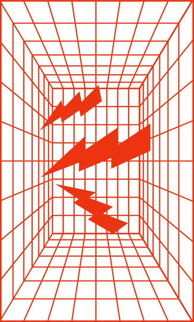 Transparent Lightning Bolts in Cyber 3D Wireframe Tunnel