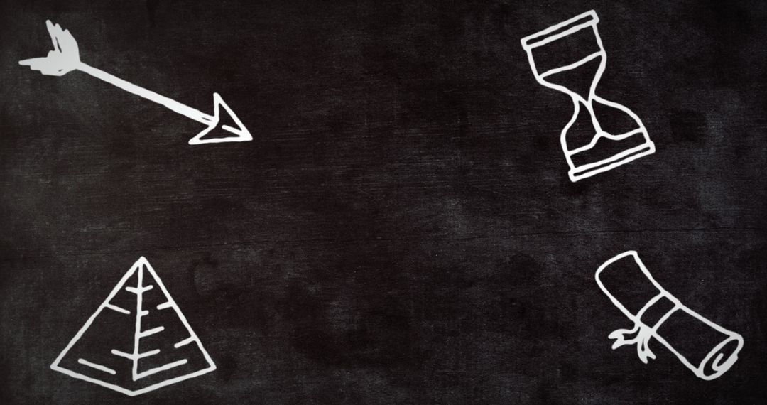 Hand Drawn Symbols on Chalkboard Depicting History and Time Concepts