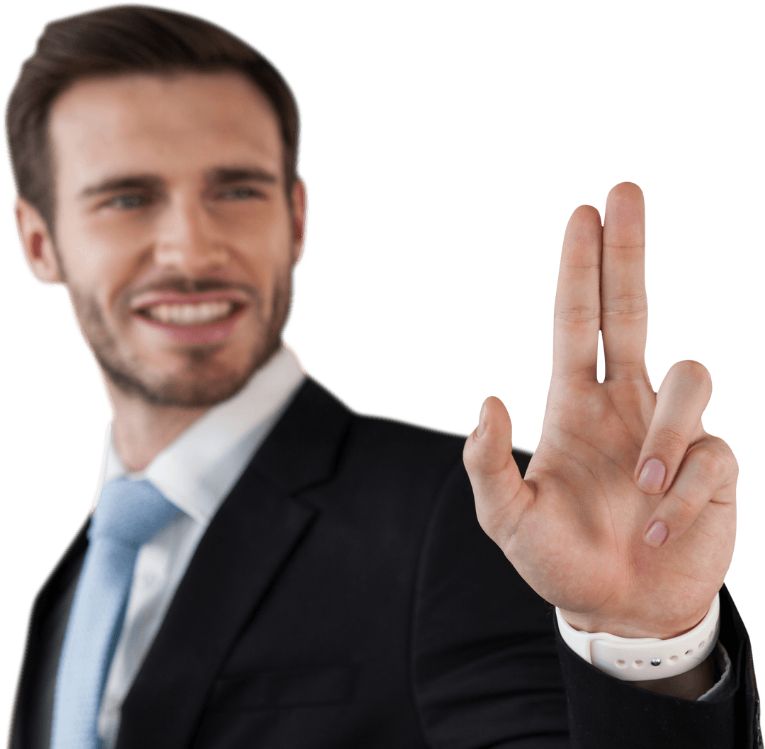 Transparent Touch Technology with Smiling Businessman