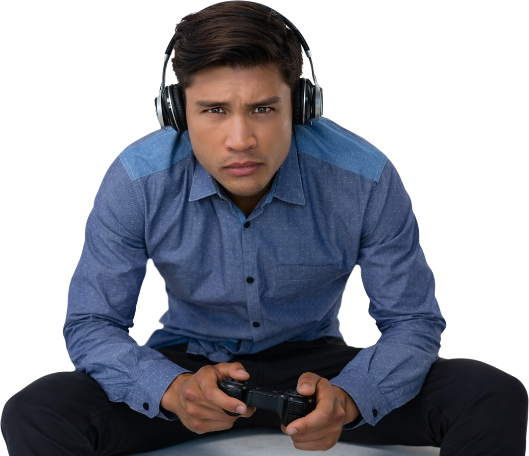 Portrait of Focused Young Businessman Wearing Headphones while Playing Video Game Transparent - Download Free Stock Images Pikwizard.com