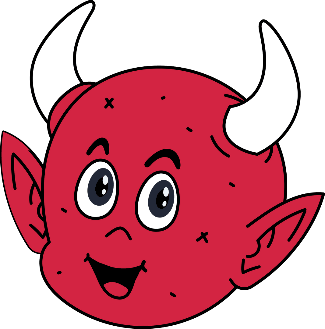 Cartoon Devil Head with White Horns on Transparent Background