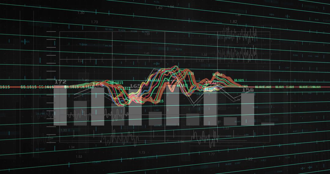 Digital Analytics Dashboard with Gray Vertical Bars and Line Graphs
