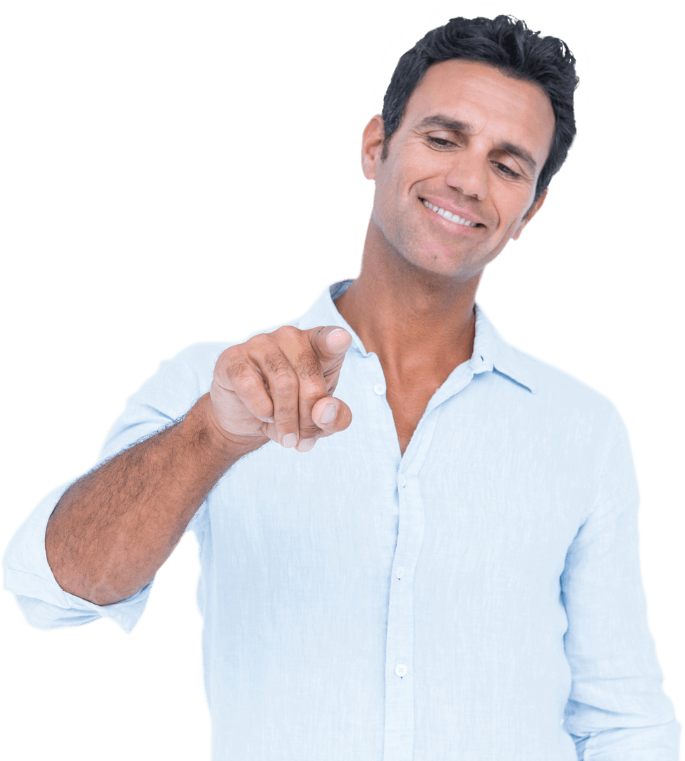 Confident Man Happily Pointing Forward Transparent Background