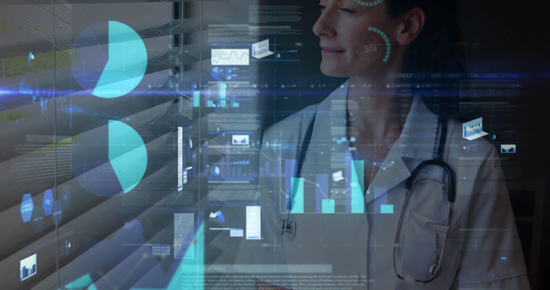 Female Doctor Analyzing Medical Data on Digital Interface